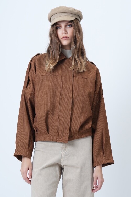 Omuz Apoletli İçi Astarlı Kadife  Bomber Ceket