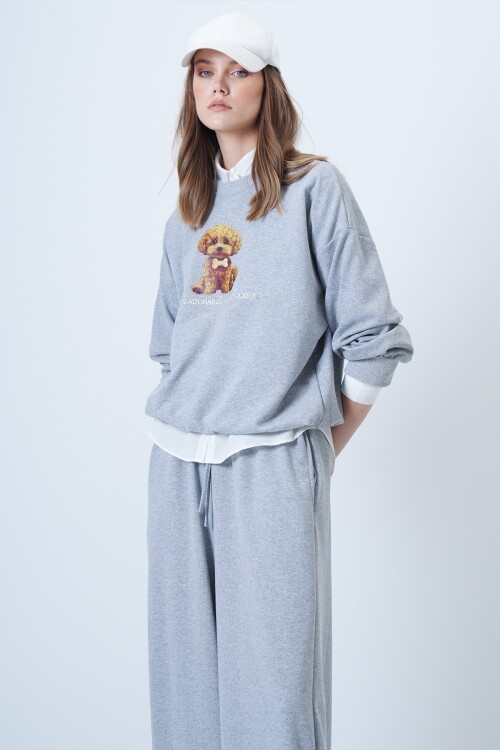 Önü Baskılı Oversize Pamuklu Sweatshırt