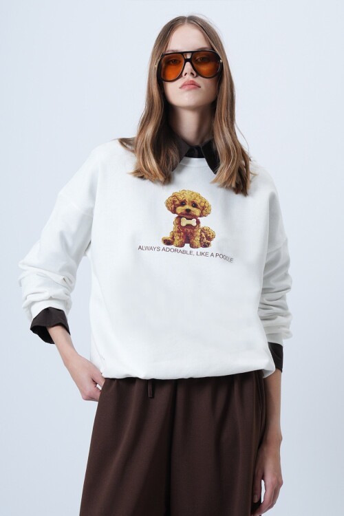 Önü Baskılı Oversize Pamuklu Sweatshırt