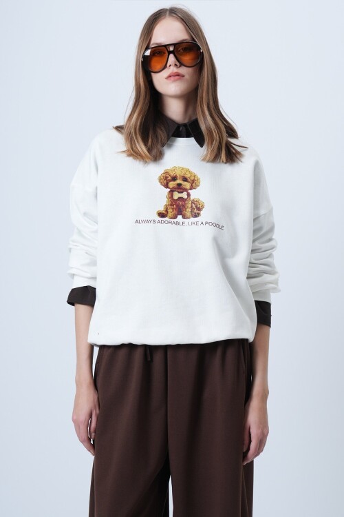 Önü Baskılı Oversize Pamuklu Sweatshırt