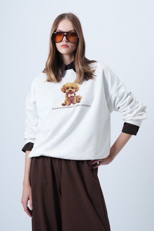 Önü Baskılı Oversize Pamuklu Sweatshırt