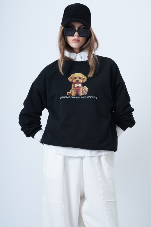 Önü Baskılı Oversize Pamuklu Sweatshırt