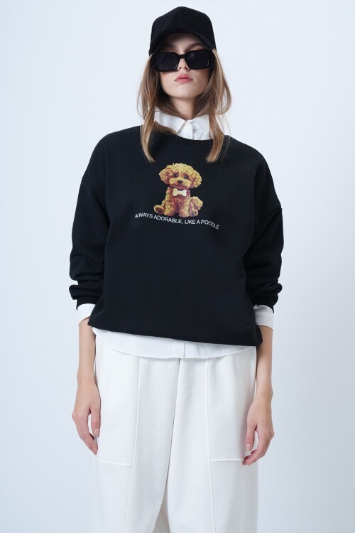 Önü Baskılı Oversize Pamuklu Sweatshırt