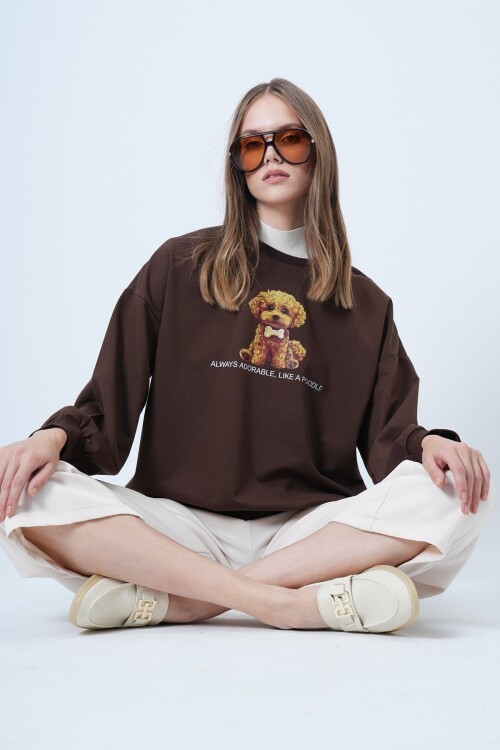 Önü Baskılı Oversize Pamuklu Sweatshırt