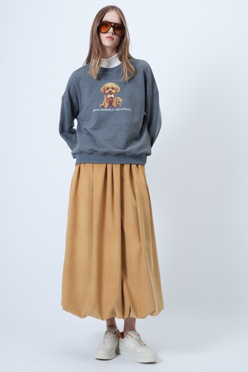 Önü Baskılı Oversize Pamuklu Sweatshırt