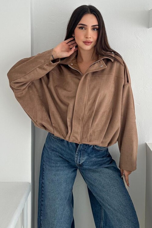 Oversize Süet Fermuarlı Ceket