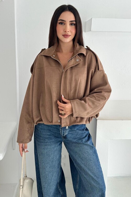 Oversize Süet Fermuarlı Ceket