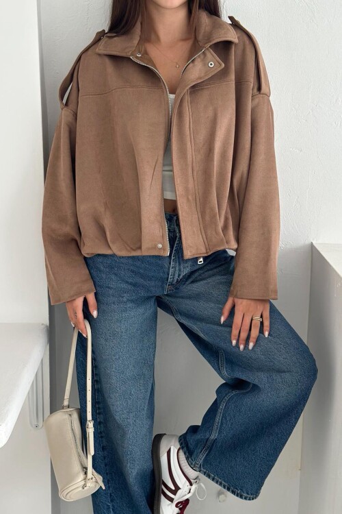 Oversize Süet Fermuarlı Ceket
