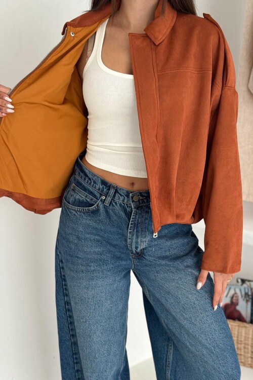 Oversize Süet Fermuarlı Ceket