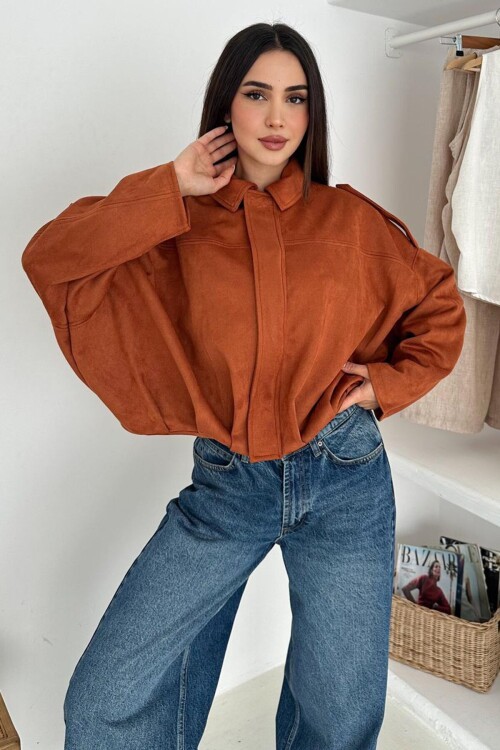 Oversize Süet Fermuarlı Ceket