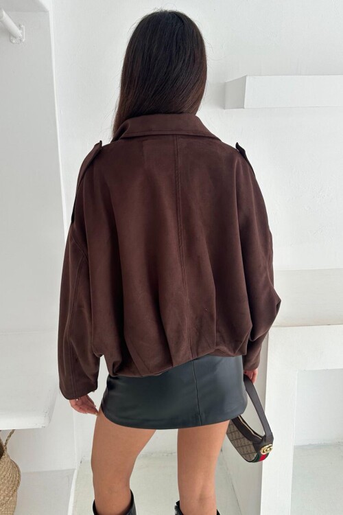 Oversize Süet Fermuarlı Ceket