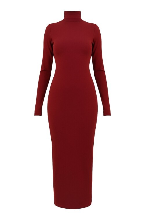 Parmak Detaylı Balıkçı Yaka Midi Boy Elbise