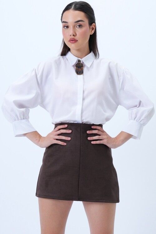 Pensli Gizli Fermuarlı Mini Süet Etek