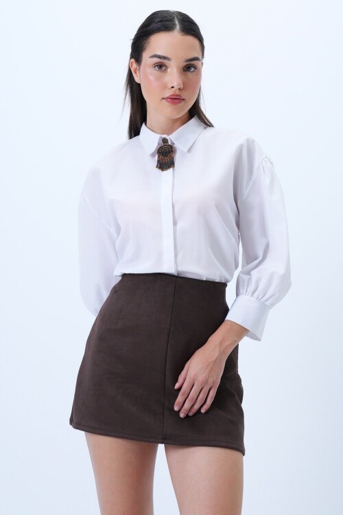 Pensli Gizli Fermuarlı Mini Süet Etek