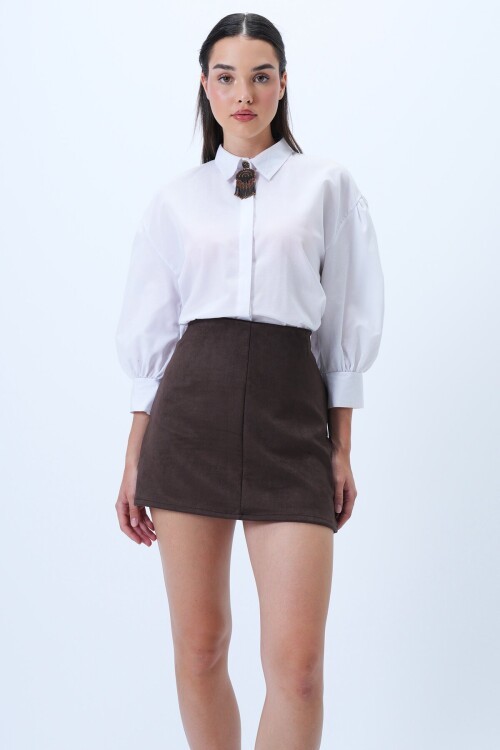 Pensli Gizli Fermuarlı Mini Süet Etek