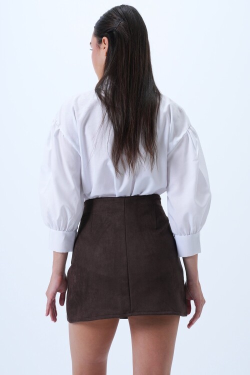 Pensli Gizli Fermuarlı Mini Süet Etek