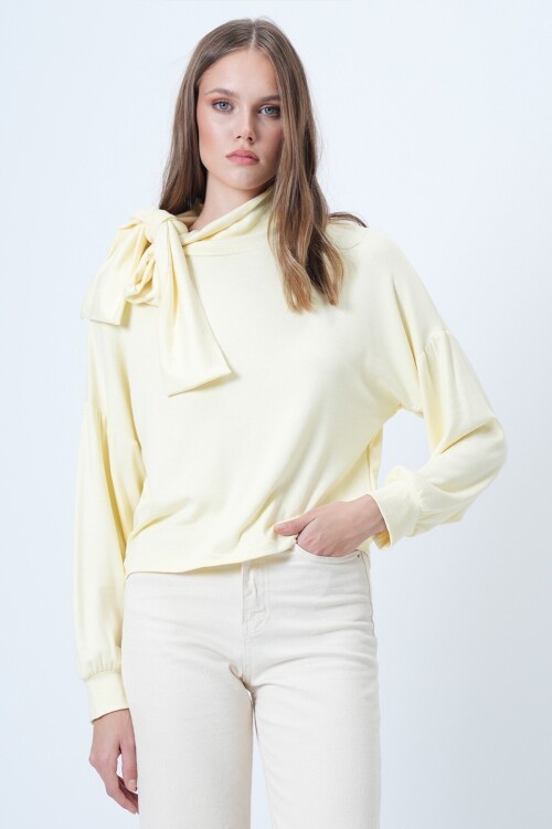 Şal Detaylı Regular Fit Modal Kumaş Bluz