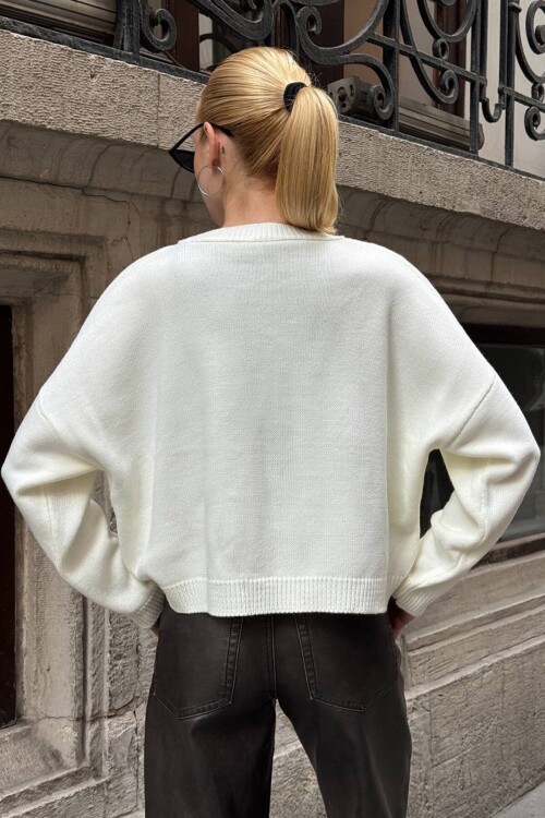 Tavşan Baskılı Bisiklet Yaka Oversize Triko Kazak