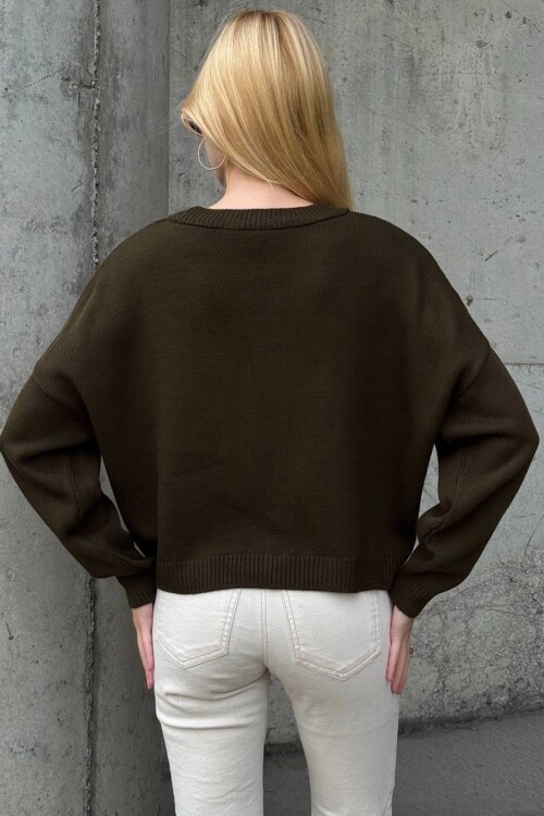 Tavşan Baskılı Bisiklet Yaka Oversize Triko Kazak