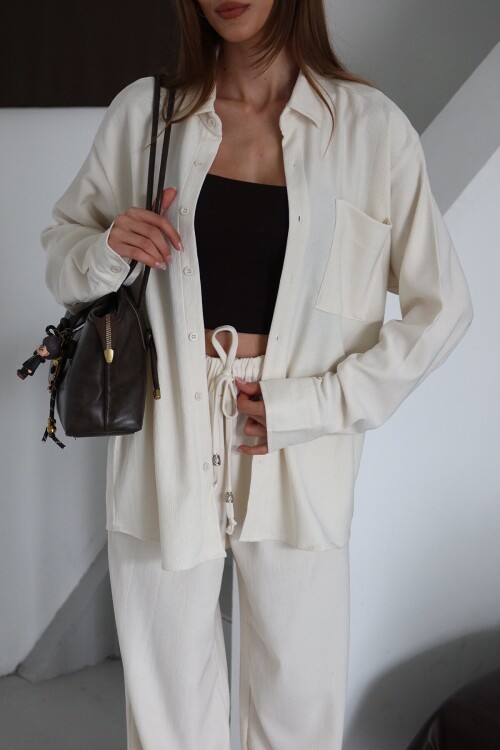 Tek Cepli Oversize Gömlek ve Bağlamalı Pantolon Takım