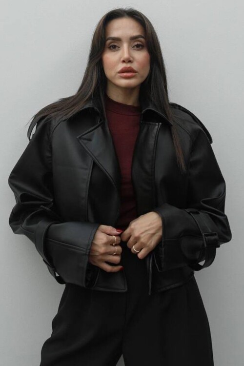 Toka Detaylı Oversize Suni Deri Ceket