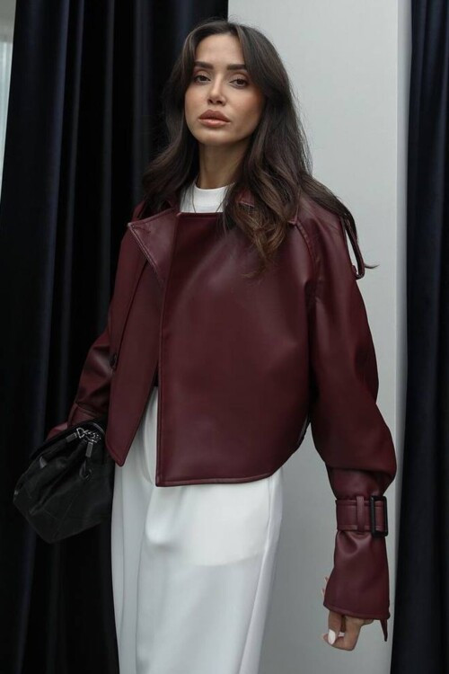 Toka Detaylı Oversize Suni Deri Ceket