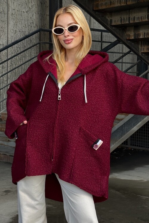 Torba Cepli Kapüşonlu Fermuar Kapamalı Kaşe Kaban