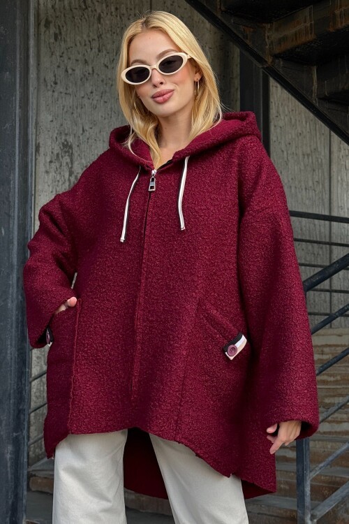 Torba Cepli Kapüşonlu Fermuar Kapamalı Kaşe Kaban