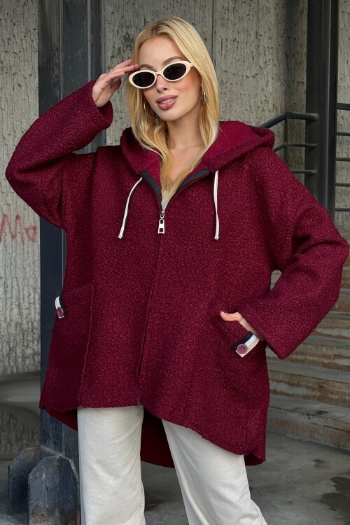 Torba Cepli Kapüşonlu Fermuar Kapamalı Kaşe Kaban