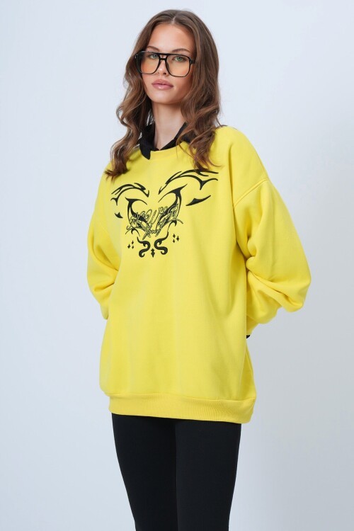 Unisex Baskılı Bisiklet Yaka Triko Sweatshirt