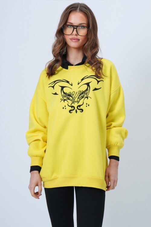 Unisex Baskılı Bisiklet Yaka Triko Sweatshirt