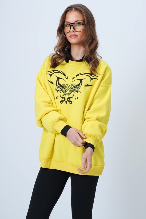 Unisex Baskılı Bisiklet Yaka Triko Sweatshirt