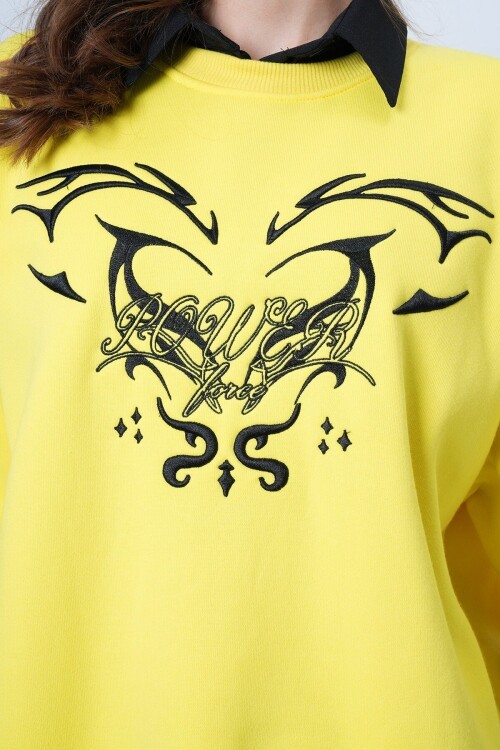 Unisex Baskılı Bisiklet Yaka Triko Sweatshirt