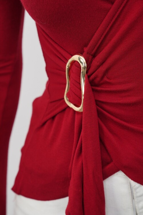 V Yaka Gold Aksesuarlı Ottaban Bluz