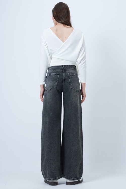 Yüksek Bel 5 Cepli Baggy Jean