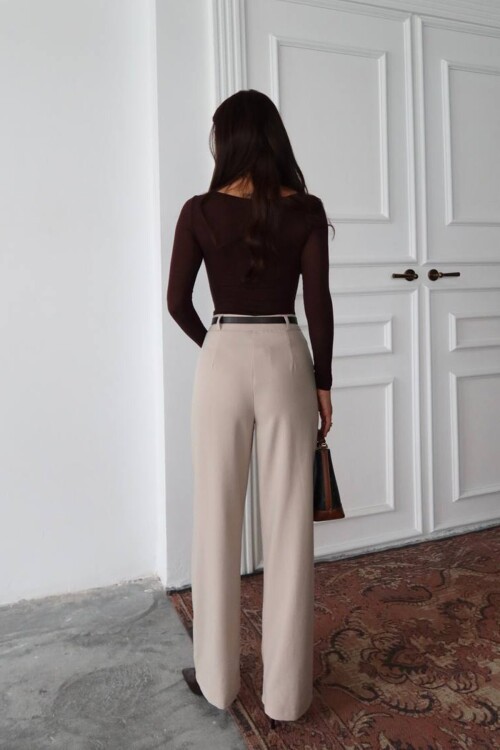 Yüksek Bel Kemerli Palazzo Pantolon