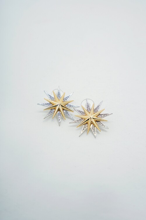 Zirkon Taşlı Kutup Yıldızı Tasarımlı Küpe