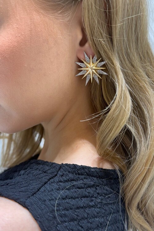 Zirkon Taşlı Kutup Yıldızı Tasarımlı Küpe