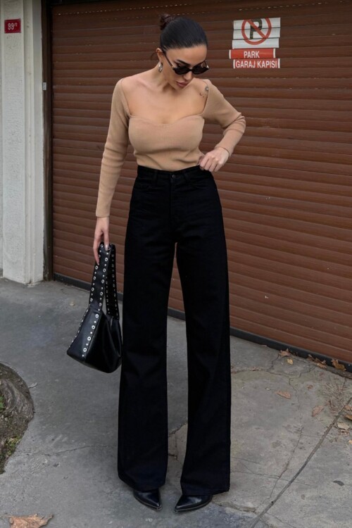 5 Cepli Yüksek Bel Palazzo Jean