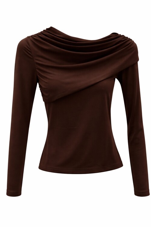 Acı Kahve Asimetrik Likralı Bluz