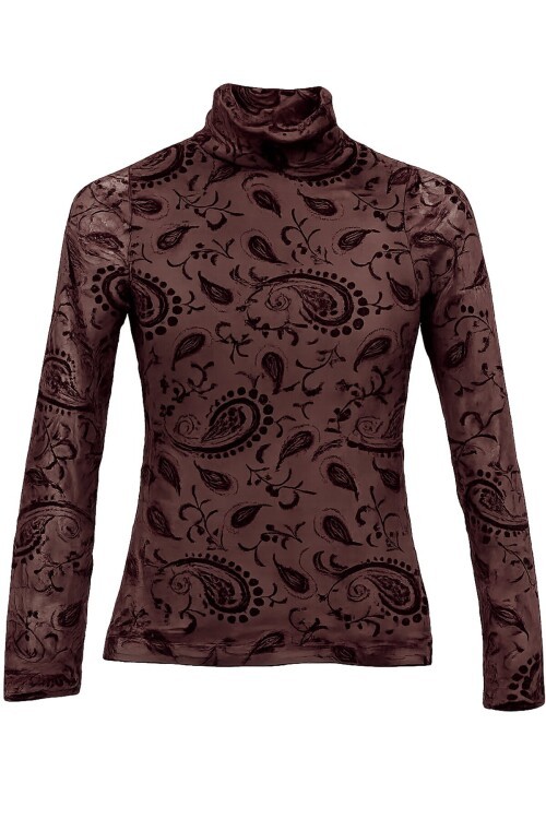 Acı Kahve Dik Yaka İşlemeli Bluz