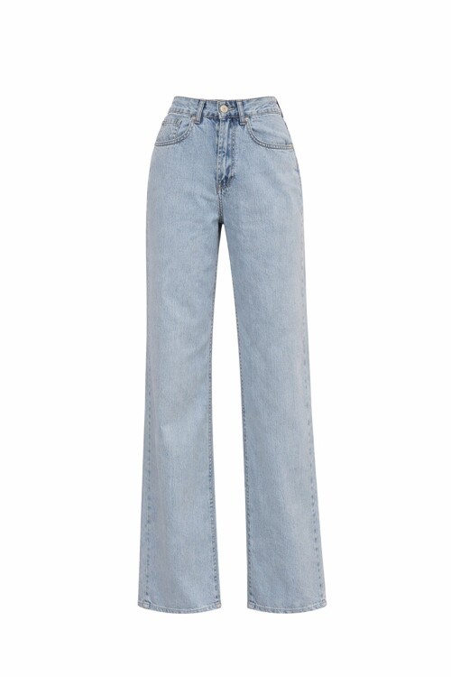 Açık Mavi 5 Cepli Paçası Püsküllü Bol Paça Jean