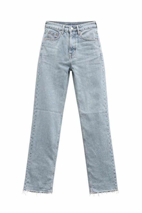 Açık Mavi Püsküllü Düz Paça Jean
