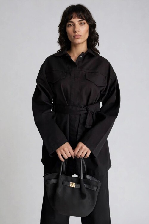 Bağlamalı Gömlek ve 5 Cepli Palazzo Pantolon Denim Takım