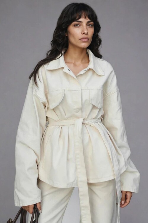 Bağlamalı Gömlek ve 5 Cepli Palazzo Pantolon Denim Takım