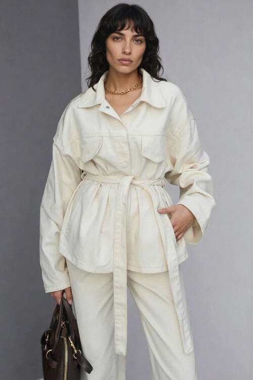 Bağlamalı Gömlek ve 5 Cepli Palazzo Pantolon Denim Takım