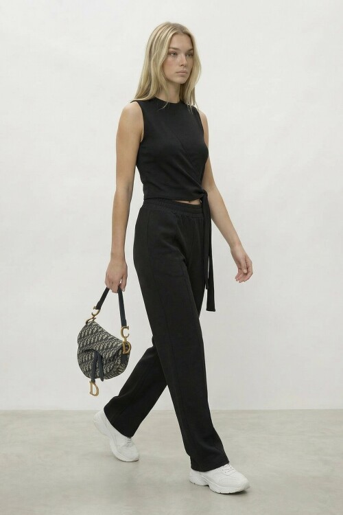 Bağlamalı Kolsuz Bluz Ve Pantolon Takım