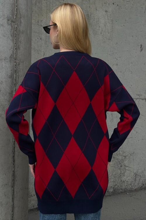 Baklava Desenli Bisiklet Yaka Triko Kazak