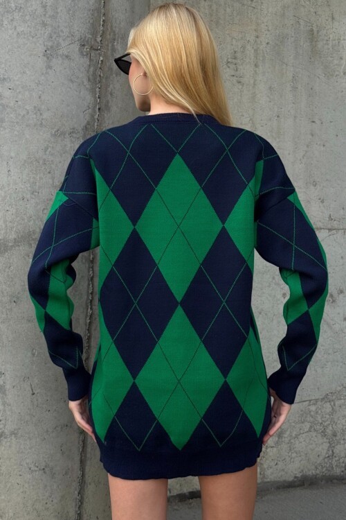 Baklava Desenli Bisiklet Yaka Triko Kazak