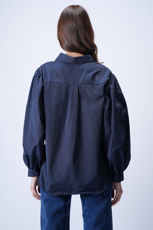 Lacivert Balon Kol Gömlek